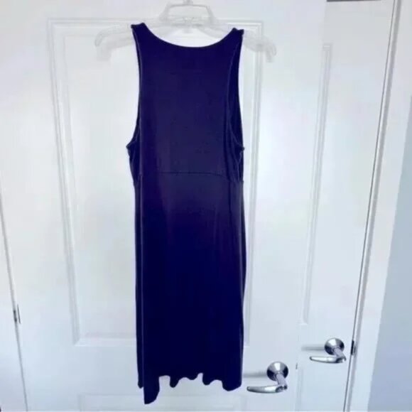 Athleta Santorini Dress Dark Olive Sleeveless Empire Waist Boatneck Size Medium - Picture 3 of 10